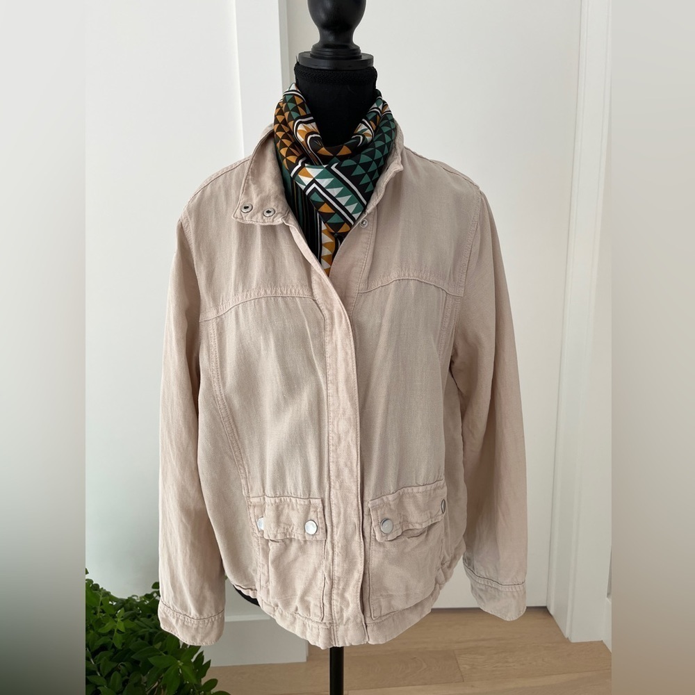 CHRISTIAN SIRIANO New York Linen Blend Jacket Snap Front Lightweight Neutral
